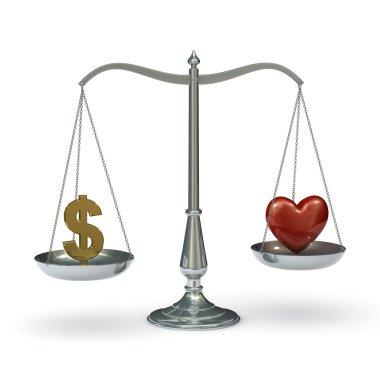 ölçekleri ile dolar sembol ve kalp