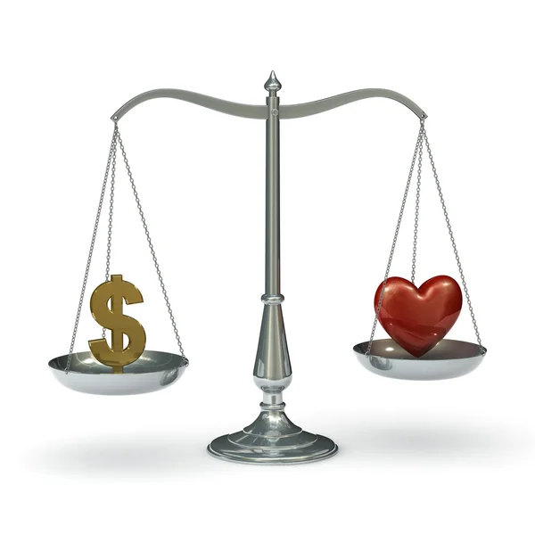 Scales with dollar symbol and heart — Stock Photo, Image
