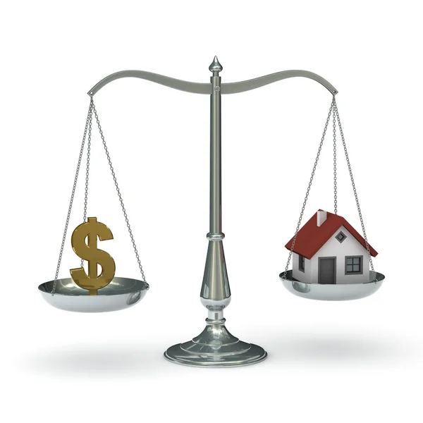 Scales with dollar symbol and house — Stock Photo, Image