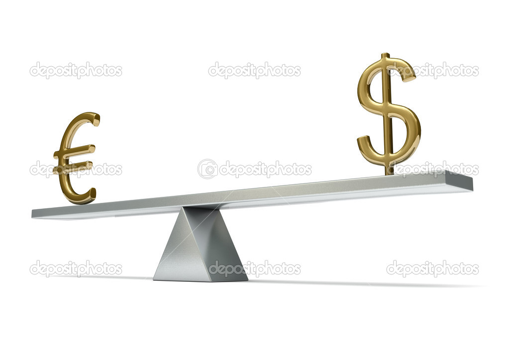 Seesaw with dollar and euro symbols