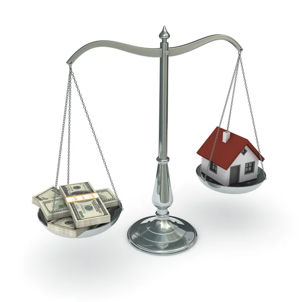 Scales with dollars and house — Stock Photo, Image