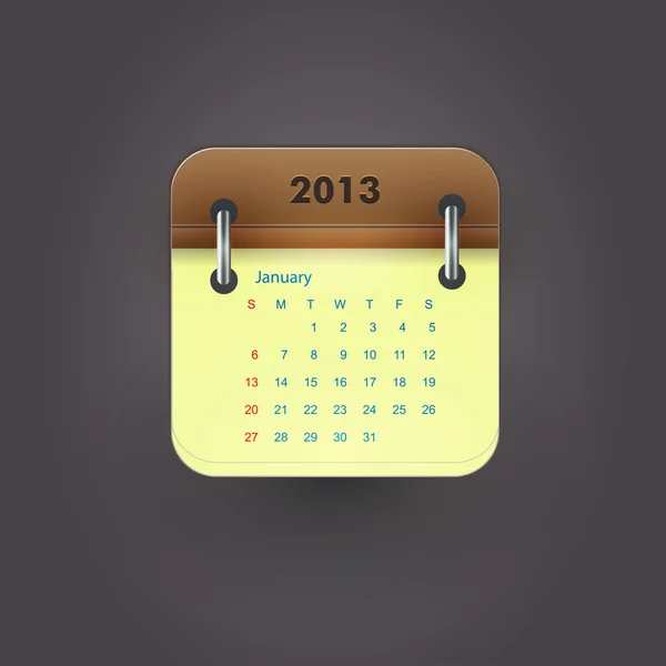 Calendario del bloc de notas de 2013 para enero — Archivo Imágenes Vectoriales