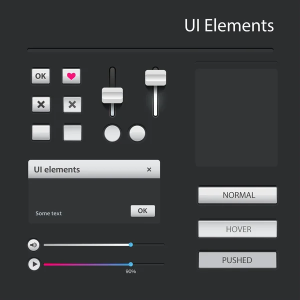 Elementos de la interfaz de usuario: Botones, Conmutadores, Encendido, Apagado, Reproductor, Audio, Vídeo — Archivo Imágenes Vectoriales