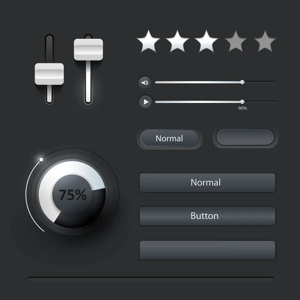 Elementen van de gebruikersinterface: knoppen, switchers, op, off, speler, audio, video — Stockvector