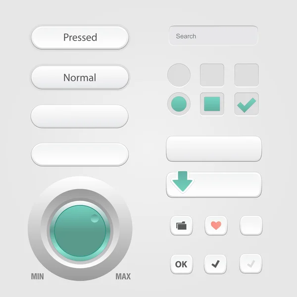 Kullanıcı arabirimi öğeleri: düğmeler, anahtarlayıcıları, on, off, player, ses, video — Stok Vektör