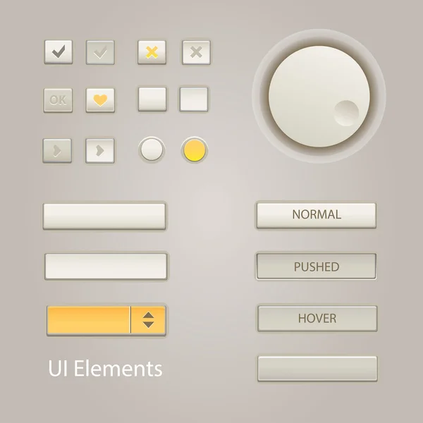 Elementos de la interfaz de usuario: Botones, Conmutadores, Encendido, Apagado, Reproductor, Audio, Vídeo — Archivo Imágenes Vectoriales