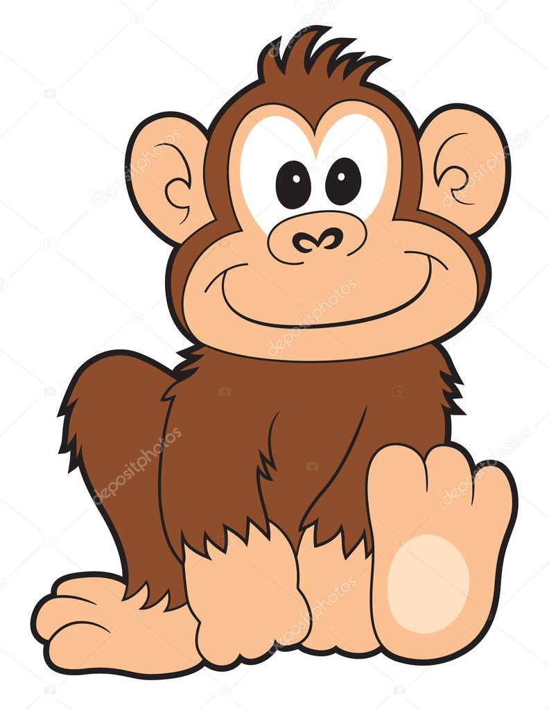 Cara Do Macaco Dos Desenhos Animados Com Expressão Infantil Feliz No Fundo  Colorido Ilustração do Vetor - Ilustração de infantil, divertimento:  65016856