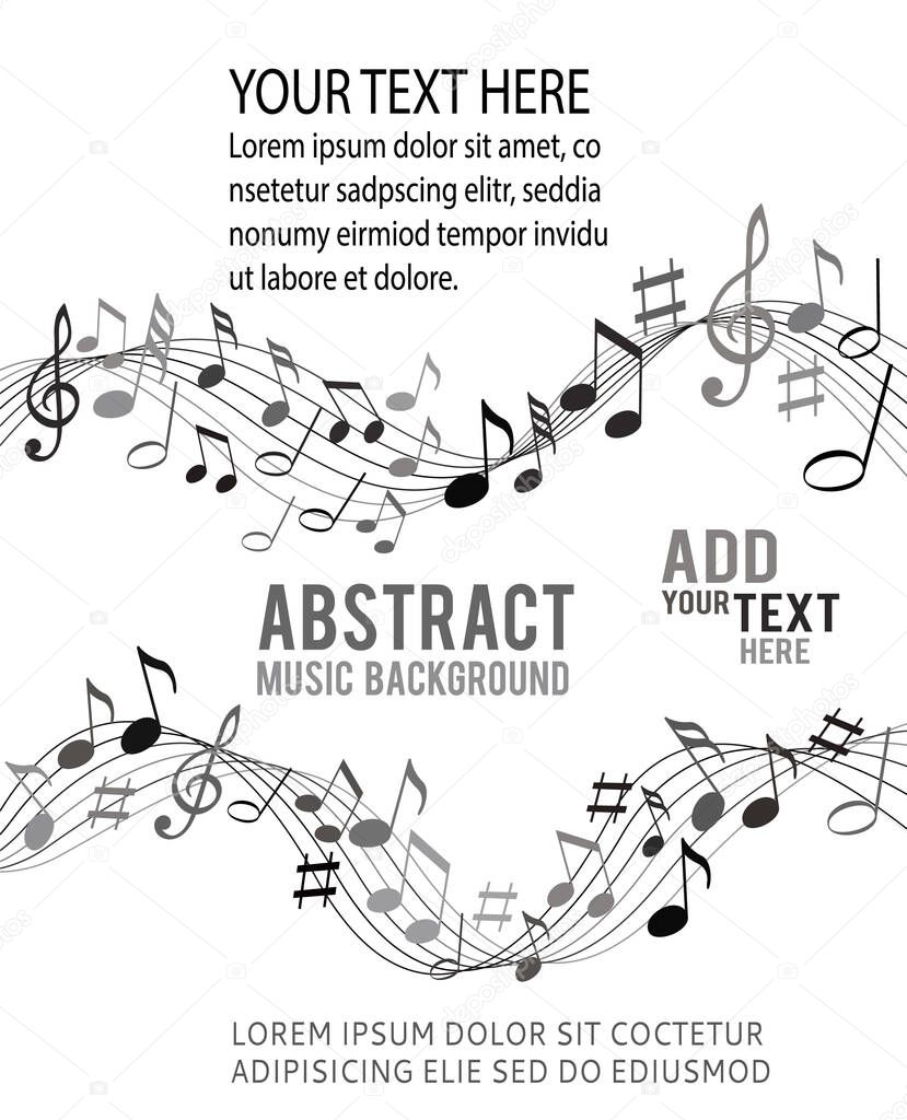 Black and gray music notes on a solide white background