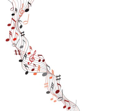 Katı beyaz arkaplanda renkli müzik notaları