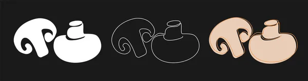 Beyaz, sürekli bir taslak, beyaz bir siluet ve siyah bir arkaplanda sıralanmış bej silueti olan turuncu bir çizgiden oluşan beyaz şampiyonlar kümesi.