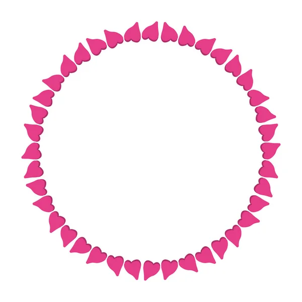 Круглая Рамка Одинаковых Розовых Сердец Белом Фоне — стоковый вектор