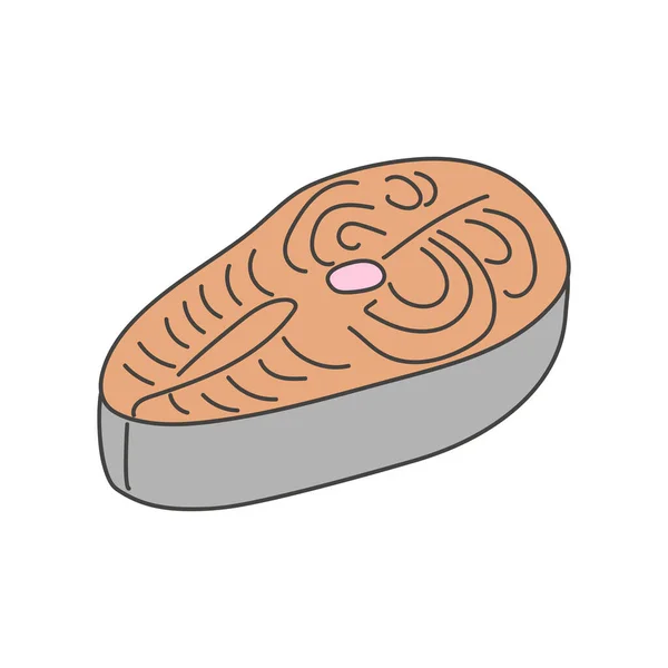 Fish Steak Salmon Trout Drawn Doodle Style Isolate White Background — Stockvektor