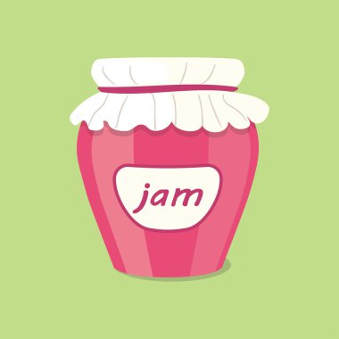 Bir kavanoz ahududu reçeli, beyaz bükülmüş ve reçelli etiketli. İzole et. vektör