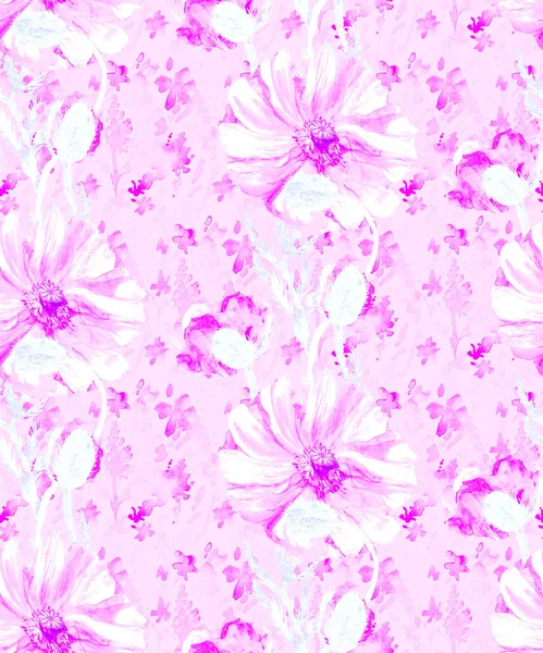 Modello acquerello rosa senza cuciture con bouquet verticale di papaveri bianchi — Foto Stock