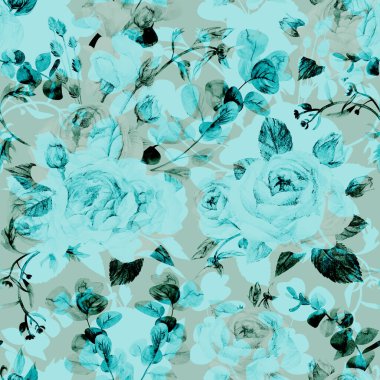 Turkuaz ve yeşil tonlarda soyut çiçek arkaplanı