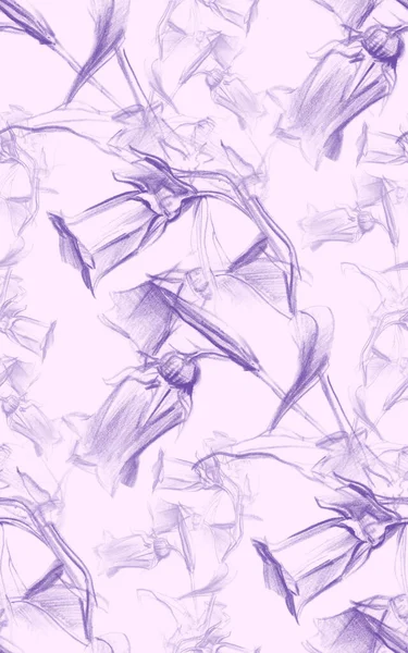 Delicato motivo floreale viola senza cuciture con campanelli di fiori disegnati a mano — Foto Stock