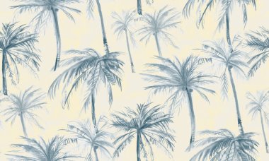 dikişsiz tropikal desenli suluboya hindistan cevizi ağaçlarıyla gölgeli