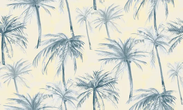 Dikişsiz tropikal desenli suluboya hindistan cevizi ağaçlarıyla gölgeli — Stok fotoğraf