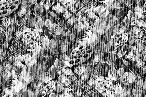 Akvarell svart och vit sömlös tropiskt mönster med torkade blommor herbarium — Stockfoto