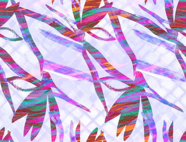 Яркий разноцветный ботанический узор с силуэтами стрелицких цветов — стоковое фото