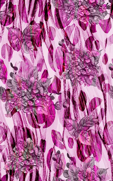 Rosafarbenes nahtloses botanisches Muster mit rosa Hortensienblüten in Aquarell — Stockfoto