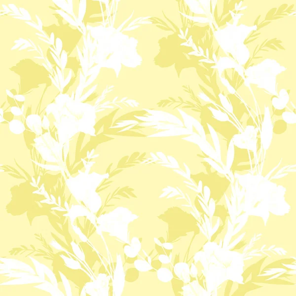 Ботанический рисунок с жёлтыми силуэтами цветов эустомы — стоковое фото