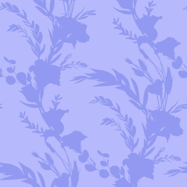 Açık mor arkaplanda östoma çiçekleri siluetleri olan botanik desen