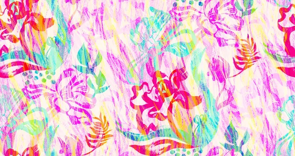 Akvarell Ljus sömlös botanisk konst mönster med tulpan blommor målade för textilier — Stockfoto