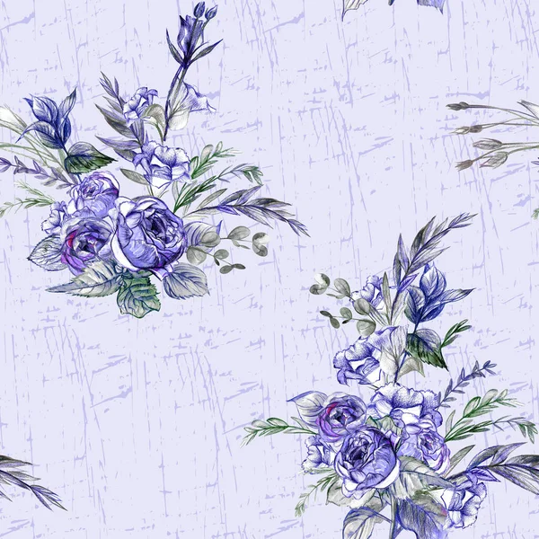 Purple seamless pattern with vintage roses in vintage style — 图库照片