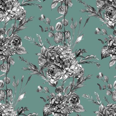 Koyu yeşil arkaplanda siyah beyaz grafikler