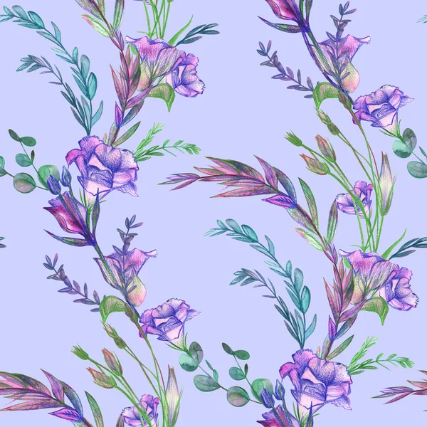 Watercolor Seamless pattern with eustoma flowers painted with watercolors —  Fotos de Stock