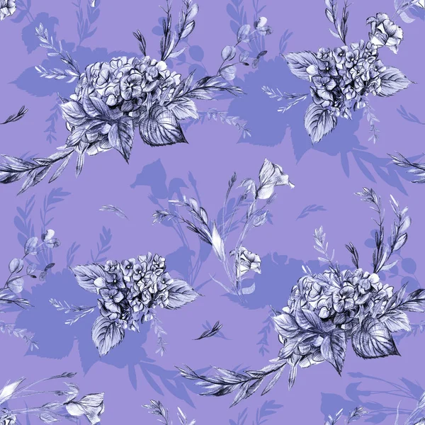 Botanical summer pattern in lilac shades — Stockfoto
