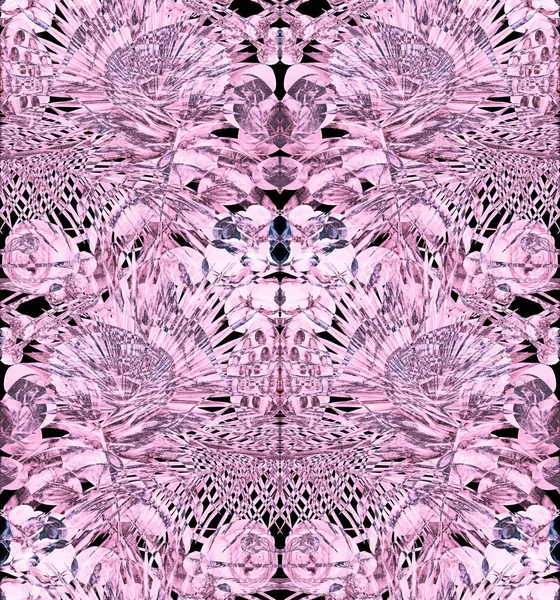 Abstract botanical seamless monochrome watercolor pink pattern with dried flowers — стоковое фото