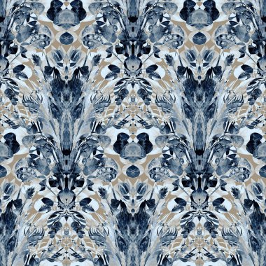 Botanical plot in gray shades with a symmetrical stylized pattern drawn in watercolor