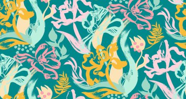 Yeşil ve sarı tonlarda boyanmış lale çiçeği siluetleriyle kusursuz desenler.