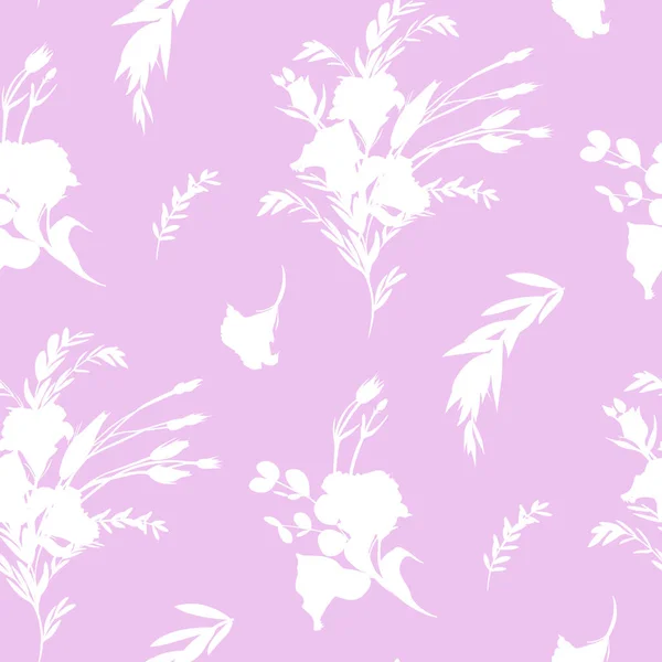 Summer pattern with white silhouettes of eustoma flowers on a pink background — Stock Photo, Image