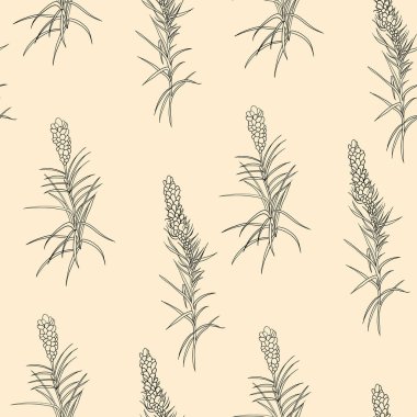 Huggo stilinde bej bir arkaplanda tekrenkli botanik motifi ve tasarımı