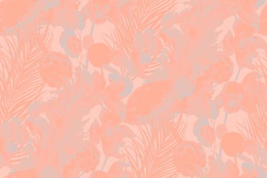 Şeftali monokrom karışımı tropik yapraklar ve çiçekler.