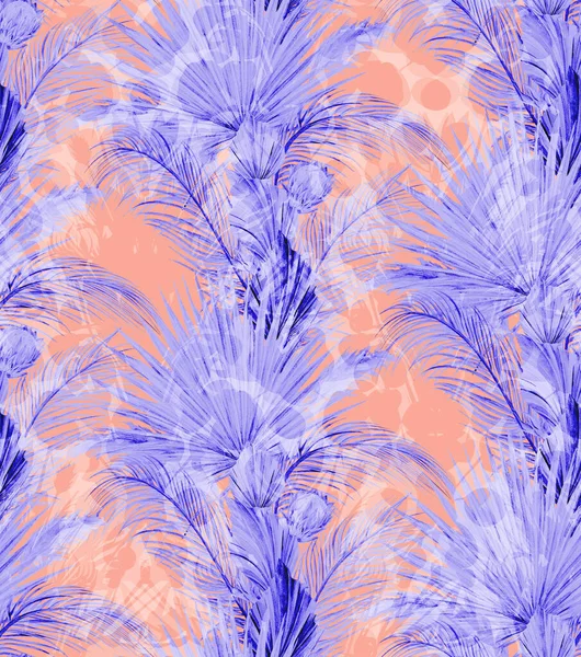 Mischung aus tropischen realistischen Silhouetten von Eukalyptusblättern und Palmblättern und Protea-Blüten — Stockfoto
