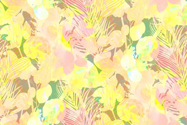 Färgglada sommar sömlöst mönster med tropiska silhuetter och skuggor — Stockfoto