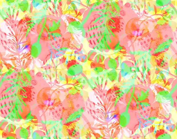 Πολύχρωμη φωτεινή πολυεπίπεδη χωρίς ραφή μοτίβο με σιλουέτες μπουμπούκια και λουλούδια — Φωτογραφία Αρχείου