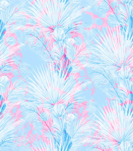 mix of tropical silhouettes for modern summer design on watercolor seamless pattern