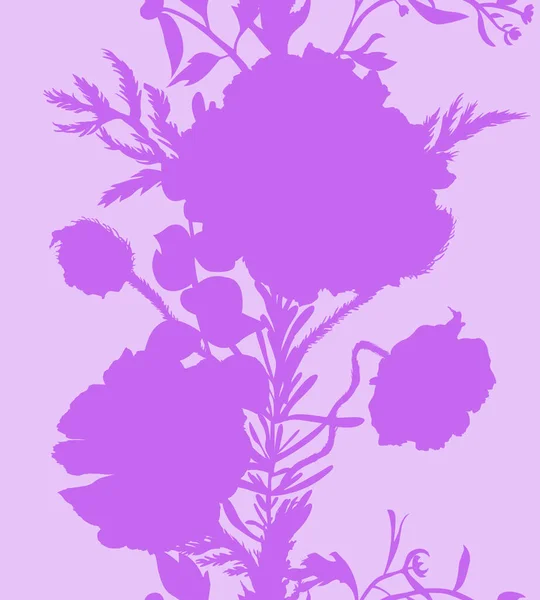 与罂粟轮廓的垂直边界。紫丁香色泽中的植物学主题 — 图库照片
