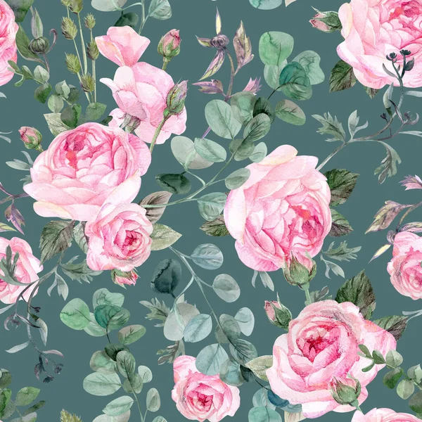 Retro acquerello modello botanico con mazzi di rose — Foto Stock