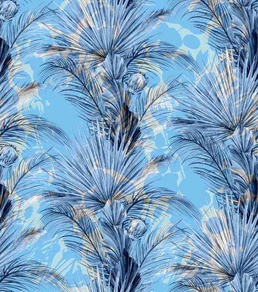 Mix av tropiska silhuetter för modern sommardesign på akvarell sömlöst mönster — Stockfoto