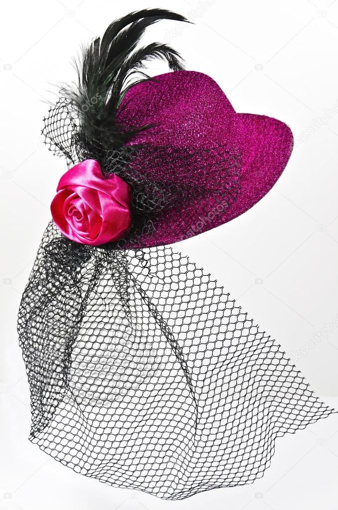 Vintage lady's hat with a black veil isolated