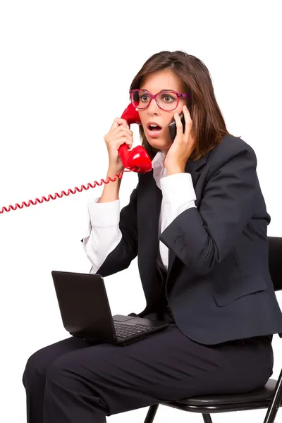 Using Telephone and Laptop — Stock Photo, Image