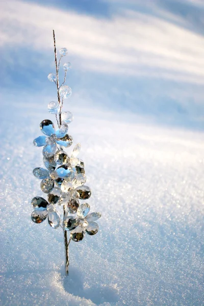 Isolato albero di cristallo nella neve in una giornata fredda invernale — Foto Stock