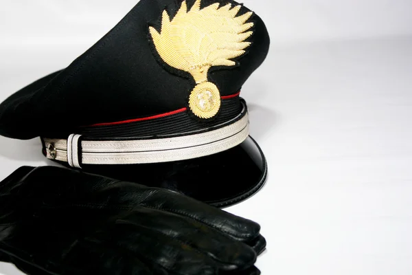 Carabinieri marskalk hatt med handskar, Italienska milisen polisen Stockfoto