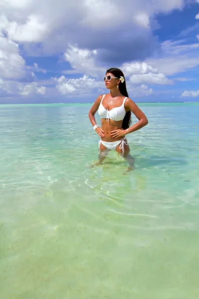 The beautiful sexy young girl in bikini on a beach — Stock Photo, Image